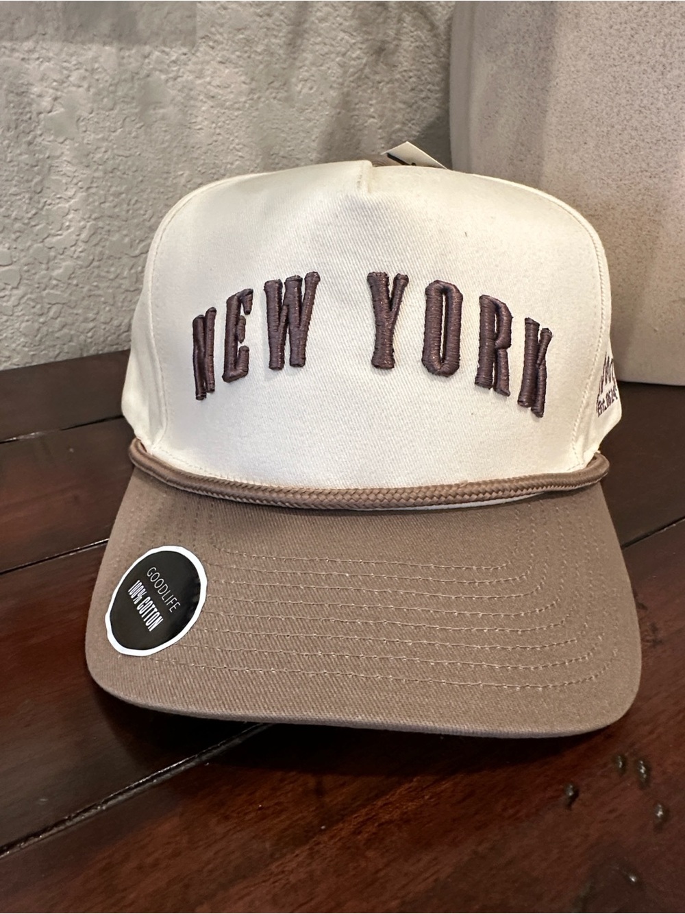 Goodlife Two-Tone New York Cap in Cream & Brown